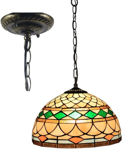 BOTOWI Tiffany Pendelleuchte Leuchte Viktorianischer Stil Buntglaslampe Schatten Hängende Pendelleuchte Vintage Cremegrün Bernstein Wohnkultur Kronleuchter breit12 Höhe39 für Kücheninsel Esszimmer