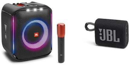 JBL PartyBox Encore Portable Indoor and Outdoor Party Speaker with Built-In Lights, IPX4 Splashproof Design & GO 3 - Wireless Bluetooth portable speaker, 5 Hours of Playtime