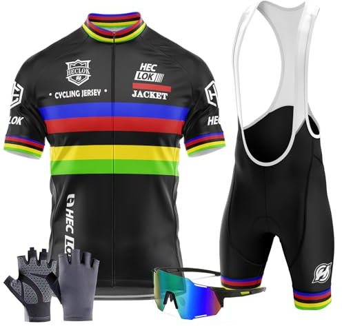 Traje Ciclismo Hombre Verano Conjunto Bicicleta Ropa MTB Maillot Bici Manga Corta＋Pantalones Cortos 9D Gel Acolchado Maillot para MTB+Incluye Guantes y Gafas de Ciclismo (TYP-2,XL)