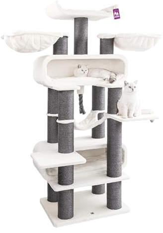 Petrebels Maine Coon Kratzbaum XXL, Route 210 cm hoch, Design Kratzbaum für große Katzen, mit Ø 15cm Natur-Sisal Stämme, Farbe Off-White