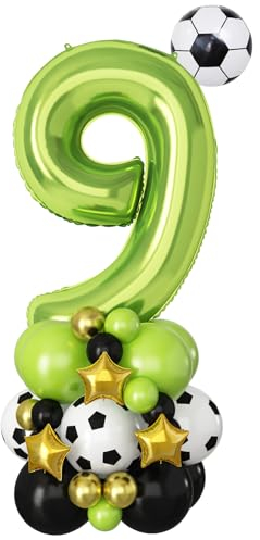 Number 9 Balloon 40 Inch Green Football Giant Number Foil Balloon Large Number Nine Balloons Tower for Kids Boys 9th Birthday Party Helium Digital Balloons Stack Decor for Soccer Lover World Sports