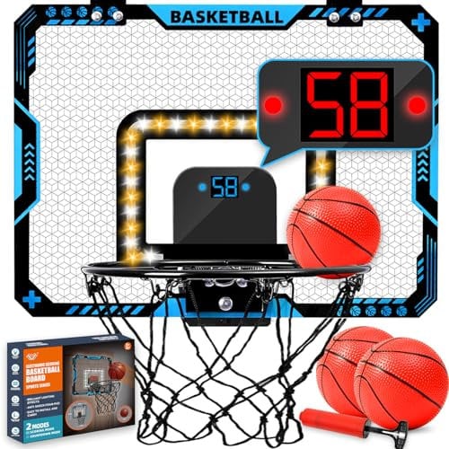 Mini Basketballkorb Indoor Kinder fürs Zimmer, Basketball Korb mit Elektronische Anzeigetafel, Faltbar, 3 Basketball, Sport Basketball Spielzeug Geschenke für Jungs Jungen (Blau)