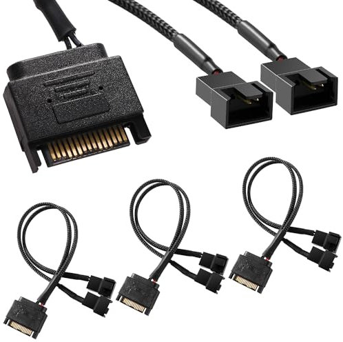 KUOQIY 3 PCS 15Pin to 2 x 3/4Pin Fan Splitter Cable, 27cm Black PVC Insulated Power Cable for Computer Case Fans