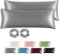 BEDELITE Satin Kissenbezug 40x145 Grau - Seitenschläferkissen Bezug 40 x 145 2er Set mit 2 Haargummis wie Seidenkissenbezug, Kopfkissenbezug 145x40 für Seitenschläfer Kissen