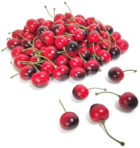 EQLEF Ciliegie Artificiali Frutta, 72 Pz Frutta Finta Decorativa Frutta Artificiale Ciliegie Set per la Decorazione del partito del Ristorante Della Tavola della Cucina