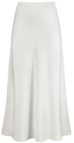 Genfien Jupe Femme en Satin Maxi avec Fermeture Eclair | Taille Haute,Taille Elastique,Sans doublure,Élégante,Casual