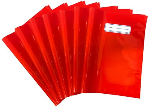 ICE TOYS 7 einfarbige Hefthüllen mit Platz zum Schreiben des Namens Klasse (Rot, A4)