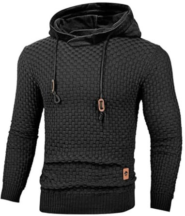 TARAINYA Pull Homme Sweat à Capuche Manches Longues Hoodies Pullover Casual avec Cordon Serrage Ajustable Noir M