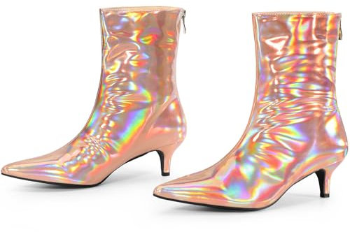 Perphy Pointed Toe Zipper Kitten Heels Ankle Boots for Women, Rose Gold, 5.5 UK
