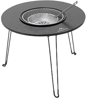 Solinder Brennholzofen Outdoor-Camping-Hof-HotPot-Tischöfen-Set, multifunktionaler Holzkohlegrill, Brennholzofen, Grill, Teekochen, runder Klapptisch-Ofen-Set