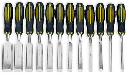 Wood Chisel Set, 12 Pieces Wood Carbon Steel Strong Grip Striking Cap Chisel Set for Woodcarving, Carpentry, Sculpting, Framing, Woodturning, Touching Up Furniture, Crafts