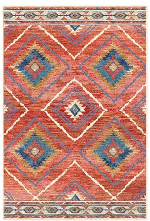 DEFYNEE Teppich Wohnzimmer 90 x 150 cm – Waschbarer Kurzflor Teppich, rutschfest, Vintage & Boho Stil, Pflegeleicht – Für Flur, Wohnzimmer, Schlafzimmer & Esszimmer, Rot