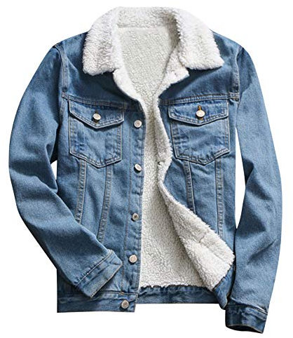 Women's Denim Jacket Winter Warm Faux Fur Lined Lapel Collar Jacket with Buttons Plain Denim Jacket Long Sleeve Casual Outdoor Jeans Coat Lightweight Elegant Single Breasted Streetwear, blue, M