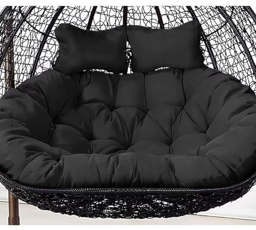 FYHTC Hanging Egg Chair Cushion 2 Person, Swing Cushion Outdoor Seats, Double Hanging Basket, Hammock Replacement(Black)