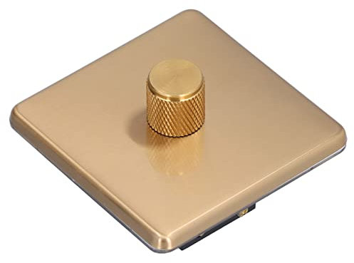 Ausla Dimmer Light Switches, Gold Dimmer Switch Brushed Stainless Steel Panel, Brass Knobs, Ac220V, Brass Dimmer Switch Knurled For Home Use (Monotonous Light)