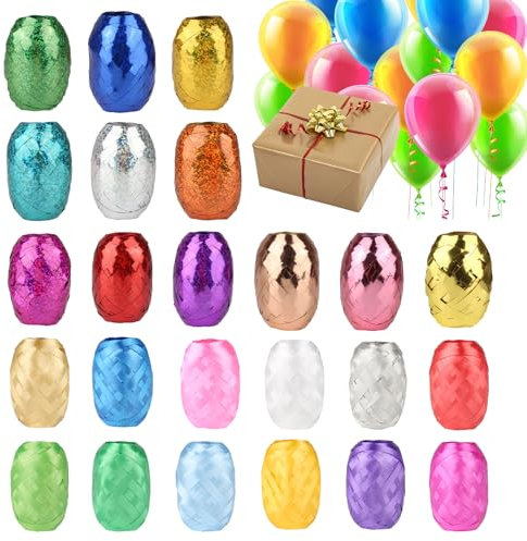 Lot de 24 rouleaux de ruban cadeau, 10 m par rouleau de ruban coloré, pour mariage, fête, festival, artisanat, emballage cadeau, décorations de ballons