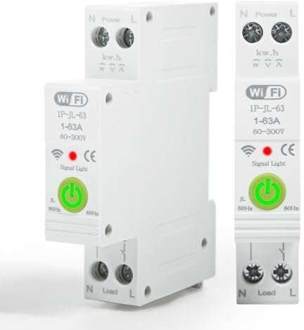 Jadeshay Interruptor WiFi,1P 63A Tuya Smart Disyuntor WiFi Inteligente Medidor de Energía Temporizador con Interruptor de Control Remoto y Por Voz Tuya App Control,3 Modos de Temporización 80-300VAC