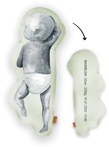 Mein Babykissen Personalisiertes Geburtskissen im 1:1 Maßstab | Mit Namen für Neugeborene | Erinnerungen in Originalgröße Jungen Mädchen (Pastel Green, 1:1 Maßstab mit Gewicht, Watercolor Two)