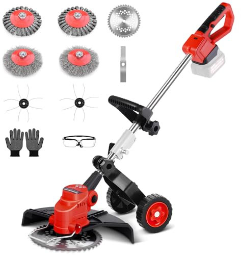 Akku Rasentrimmer Kompatibel mit Makita Akku, 800W 5-In-1 Rasenkantenschneider und Unkrautbürste, 8000U/min Freischneider mit Hilfsgleitrad, Akku Motorsense für Garten, Hof (ohne Akku)
