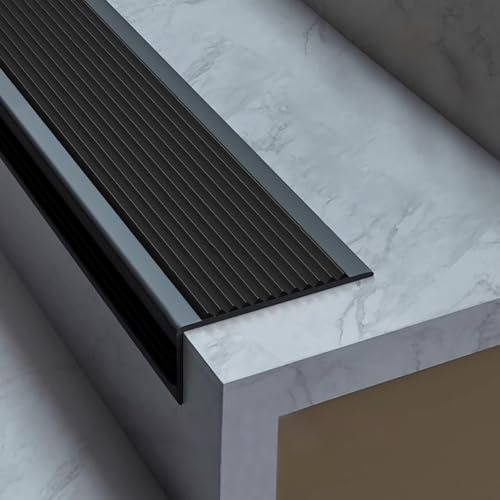Profilo per Bordi Scala Strisce antiscivolo per scale, per piastrelle/scale in cemento, 50 cm, 100 cm, 152 cm, 280 cm, 355 cm, 508 cm, battiscopa in PVC per scale, protezione per(Black,20in/50cm)