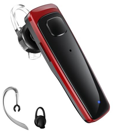 HiHiniu Bluetooth Headset,V5.3 Bluetooth Earpiece Wireless Handsfree Driving Headsets with Noise Canceling Mic,16Hrs Play Time Business Eabuds for iPhone Samsung Android Cell Phone Tablets Office(Red)