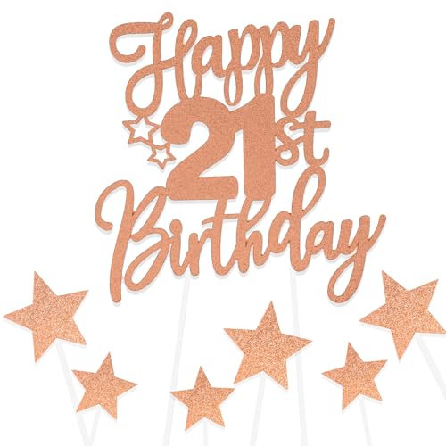 Rose Gold Happy 21st Birthday Cake Toppers for Cake,Personalised Cake Toppers for Boy Men Girl Women Decorations,Glitter Cupcake Topper Cake Topper Kit 21st Birthday Party Cake Decoration Supplies