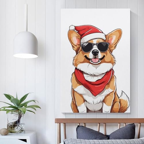LMYmoney Günstiger Leinwanddruck mit Weihnachts-Corgi-Motiv, für Schlafzimmer, Büro, Badezimmer, Dekoration, grau, 20 x 30 cm