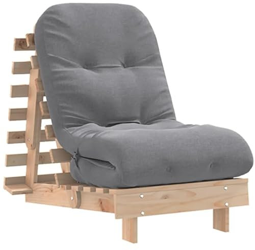 Eleganz Futon Schlafsofa mit Matratze: Klappsessel mit Verstellbarer Rückenlehne 60x206x11 cm Massivholz Kiefer - abnembarem Kissen, Sofabett Gästebett für drinnen und draußen