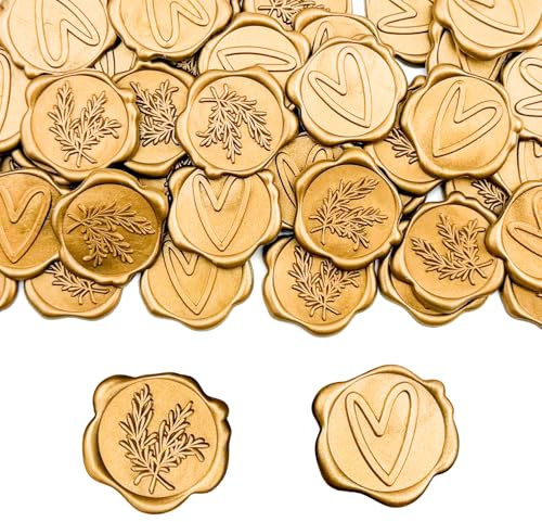 50 Stück Goldene Wachssiegel Selbstklebend,Herzförmige und Rosmarinmuster,Goldene Wachssiegelaufkleber,Wachssiegelsticker für Hochzeit Party Geburtstag Einladungen Umschläge