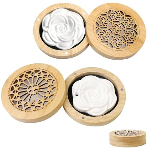 2 Pièces Pierre de Diffusion Huile Essentielle avec Boîte à Parfum en Bois,Galet Diffuseur Huile Essentielle,Diffuseur Parfum pour Le Bureau, Le Salon, Le Salle de Bain, et Le Chambre