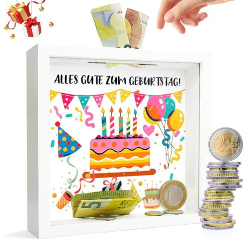 Geburtstagsgeschenk Lustige Geldgeschenk Verpackung - Geldgeschenke Geburtstag 3D Bilderrahmen Zum Befüllen Sparschwein Spardose Sparbox Sparbuch aus Holz Wunscherfüller Geldkarte Geschenk