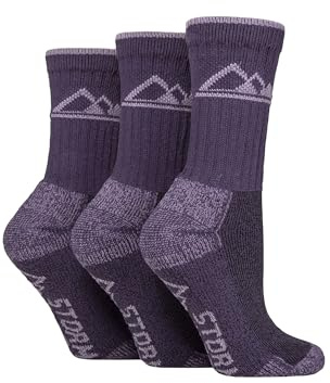 Storm Bloc Women's 3 Pair Cotton Boot Socks – Cushioned, Soft, and Breathable Crew Socks for Walking, Hiking or Outdoor Wear – Warm and Durable Fit for Boots – Size 4-8 Purple/Violet
