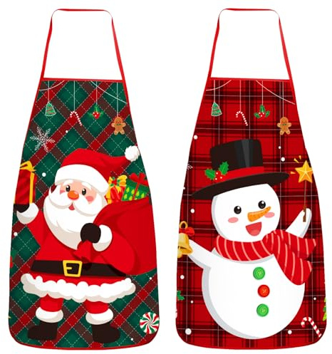 SEPGLITTER 2 Stück Weihnachtsschürze, Lustig Weihnachten Kochschürze für Frauen Männer Rot Grün Küchenschürzen Wasserdichte Schürze für Weihnachtensfeiern Damen Männer Weihnachten Geschenk