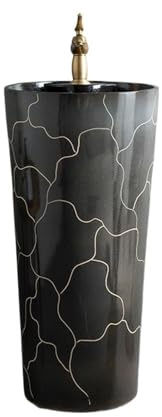 Classique Lavabo sur pied en céramique noire avec robinet et kit de vidange, lavabo autoportant for intérieur et extérieur Pratique