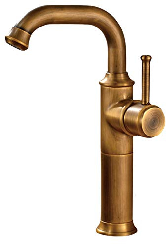 Vintage Messing Bad Wasserhahn - Nostalgie Retro Einhandmischer Mischbatterie 360° Schwenkbar Hoher Auslauf Spültischarmatur Antik Gebürstetes Finish für Elegantes Waschbecken