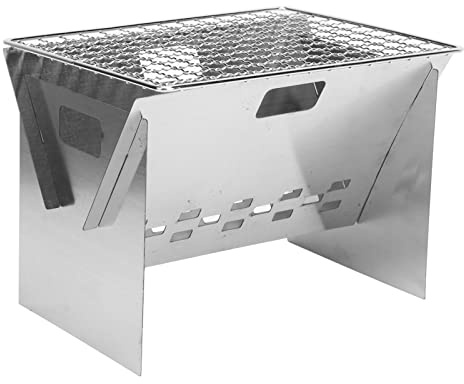 Klappbarer Edelstahl BBQ Grill, Tragbarer Mini-Holzkohlegrill für Camping | Abnehmbare Komponenten für einfache Lagerung, Umgebende Lüftungsöffnungen für gleichmäßiges Feuer, Stabile 4-Punkt-Auflage