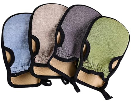 SOIMISS 4 Stück Peeling Handschuhe aus Pflanzlichem 250d Kleinkorn Material für Körperpeeling und Sanfte Massage Beim Duschen und Baden Zufällige Farbe