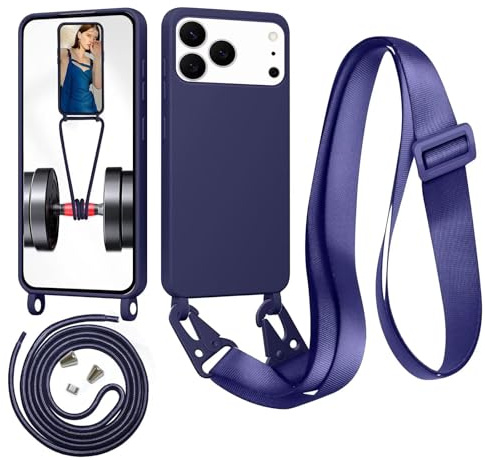 GoodcAcy Lanyard Case Compatible with iPhone 12 Mini with Strap, Necklace Mobile Phone Cover with Adjustable and Removable Neck Strap, Liquid Shockproof Protective Case, Blue