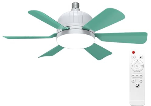 ERYUE Deckenventilator-Licht, Leiser Betrieb, Leistungsstarker Luftstrom, Einstellbare Farbtemperatur, Fernbedienung, Schlafzimmer, Wohnzimmer, Arbeitszimmer, Weiß/Blau, 1 * Ventilatorlampe (Cyan)