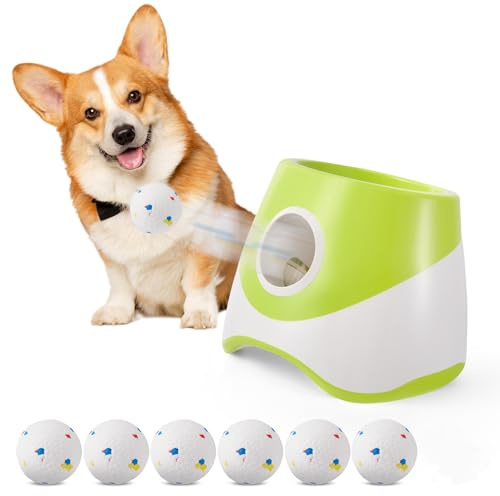 Eirolace Ballmaschine Hund mit 6 * 5.8cm Tennisbälle, Ballwurfmaschine für Hunde mit 3 Wurfweite von 3-9M Wurfmaschine, Interaktives Hundespielzeug Automatischer für Kleine Hunde