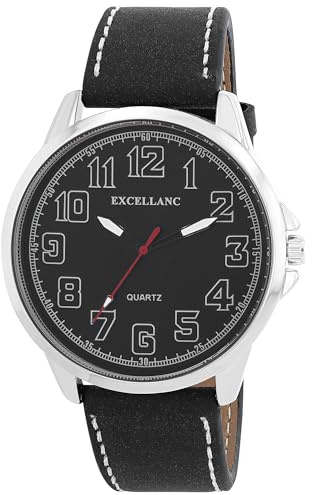 Excellanc Herren Armbanduhr aus Kunstleder in Schwarz, in Einer Länge von 25.5 cm, Klassisches Design für jeden Mann