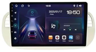 Stereo Radio para FIAT 500 Abarth 2007-2015 9 Pulgadas Android 15 Coche Stereo con BT GPS WiFi FM Carpaly Backup Camera Cooling Fan para, 4 Core 2G+64G