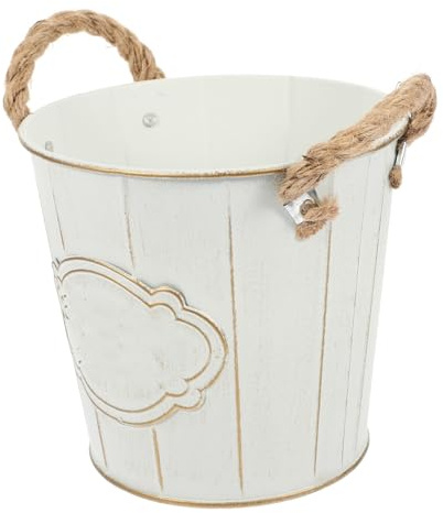 WRITWAA Maceta Metálica Vintage White para Decoración Interior, Cubo Rústico para Flores y Suculentas, Macetero de Metal Pequeño para Jardín y Mesa, Jarrón Decorativo Estilo Antiguo
