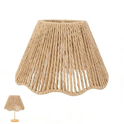 Small Rattan Lamp Shades Set,Boho Small Lamp Shades for Table Lamps,Rope Woven Desk Lampshade E27 E14 Decorative Wicker Drum Vintage Pendant Hanging Lamp Shade for Floor Lamps