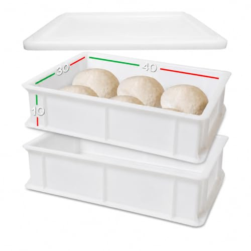 LUNEDA Set 2 Cassette Lievitazione + 1 Coperchio 40 x 30, Contenitore Pizza e Pane Made in Italy per Lievitazione Impasto Pizza Sovrapponibile, Vaschette Portaimpasto in Polietilene 12 L