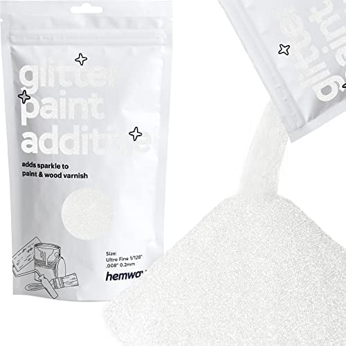 Hemway Glitter Paint Additive - White Iridescent | Metallic Flakes for Adding Sparkle to Paints & Wood Varnish | Add to Emulsion, Acrylic & Latex for Indoor Sparkly Walls | 100 g