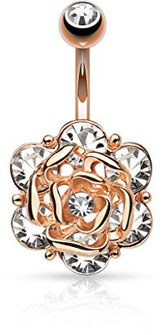 beyoutifulthings Bauch-nabelpiercing Set 1,6mm 10mm Blume Nabel-Piercing Edelstahl Chirurgenstahl Bananabell Zirkonia Kristalle Silber Gold Roségold