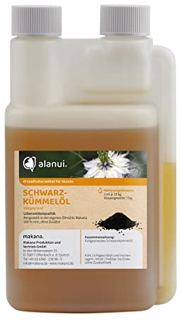 alanui Schwarzkümmelöl für Hunde, nativ kaltgepresst, 250 ml Dosierflasche