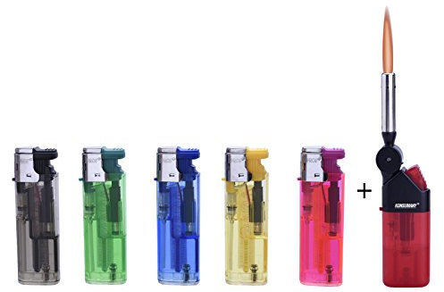 5 x Sturm-Feuerzeug Elektronisch Feuerzeuge Nachfüllbar+1x (Konsumany® Stab- Stumfeuerzeug 12,5 cm Lang)