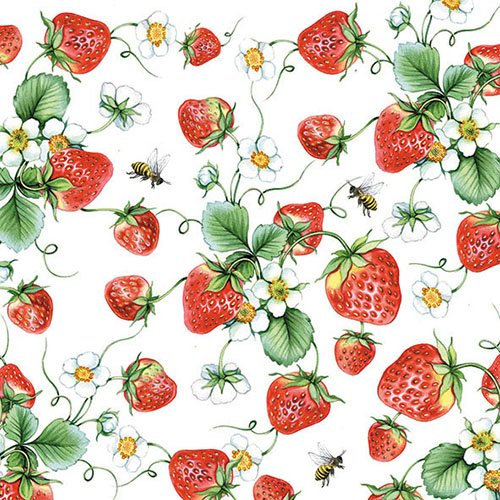 Ambiente Papierservietten - Servietten Lunch/Party/ca. 33x33cm Strawberries All Over White Tisch-Deko